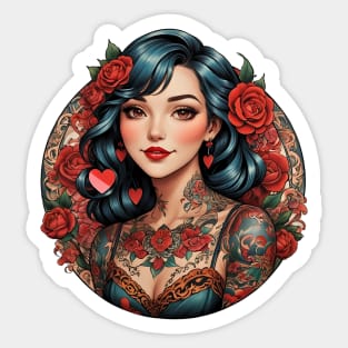 Bohemian girl retro vintage chola tattoo valentines day design Sticker